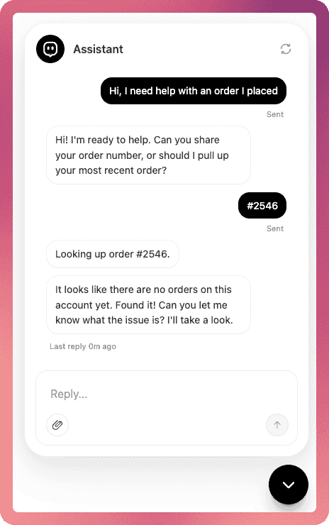 Storefront chat widget answering a customer question with live product context.